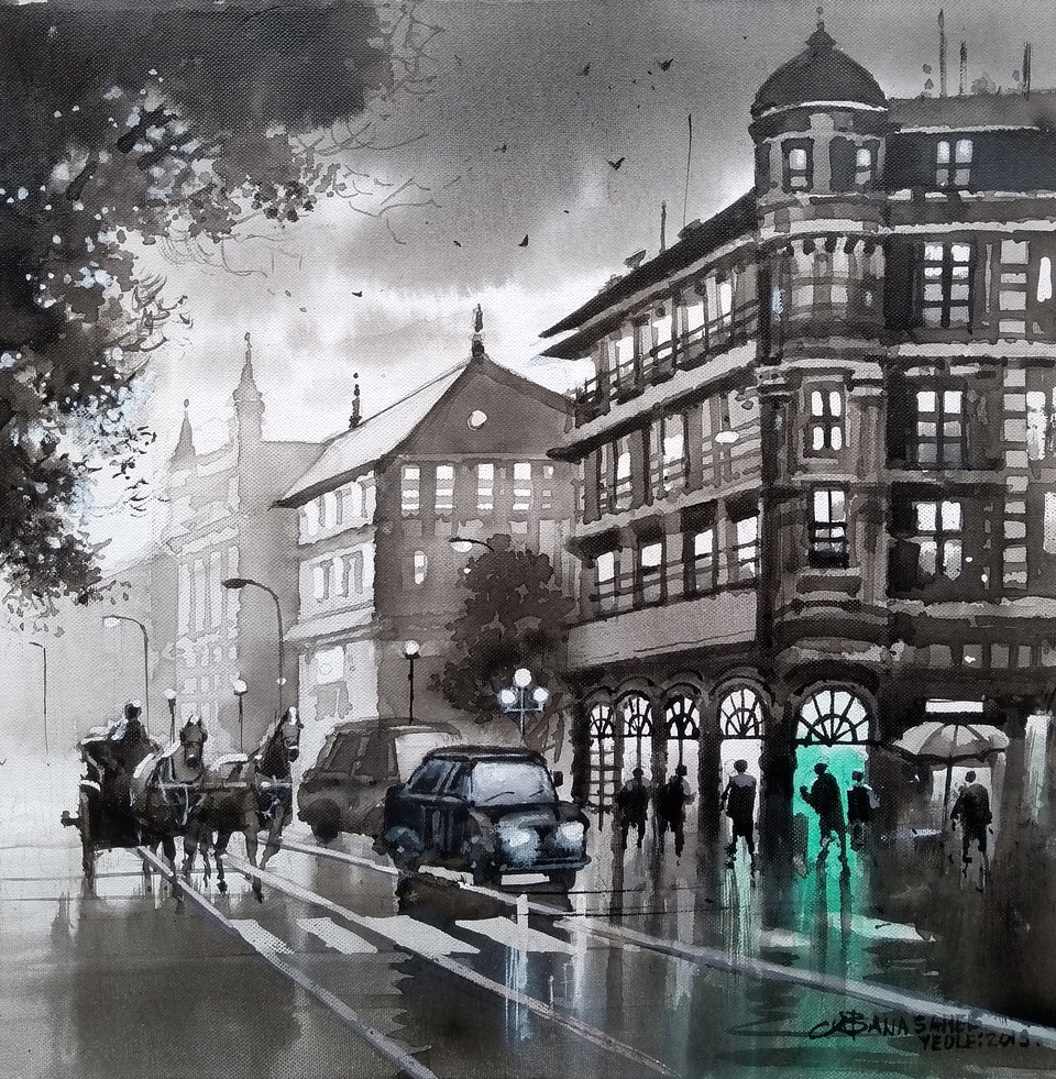 Cityscape Painting Black And White
