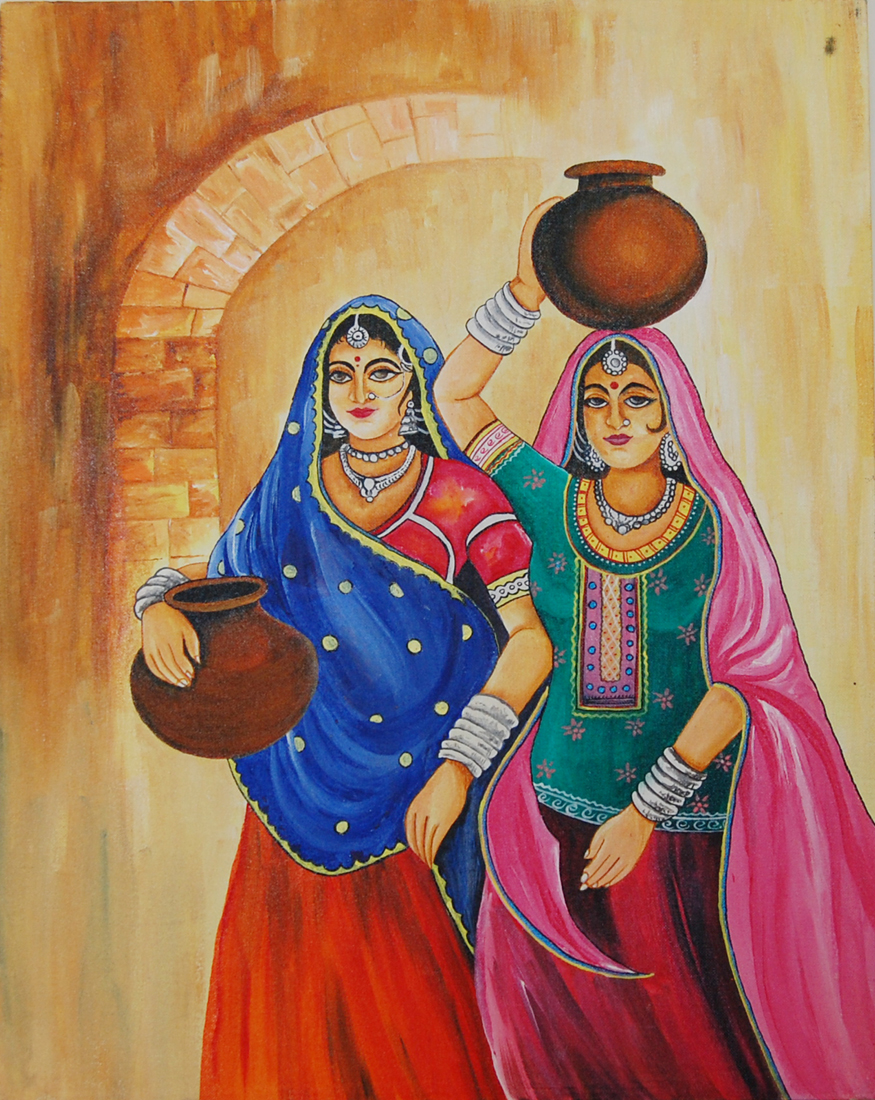 Paniharan Rajasthani Art 18'' X 24'' Figurative Vertical Acrylic