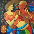 Couple 24x24 Square Music and Dance Painting Acrylic on Canvas