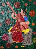 Woman playing with sitar 10×13 Woman Painting Acrylic on stretched canvas