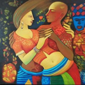 Couple 24x24 Square Music and Dance Painting Acrylic on Canvas