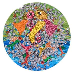 Fish-Family_16-inch-dia_Circular_Acrylic_Modern-Tribal-Art