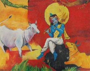 Krishna Bhagwan 32'' X 25'' Horizontal Religious Oil Paintingsssssssss