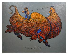 Krishna on bull 62x52  Acrylic Painting on Canvas