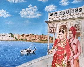 Lake View - Rajasthani  Oil painting on Canvas 