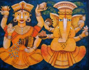 Lakshmi Ganesha 24''X18'' Acrylic on Canvas