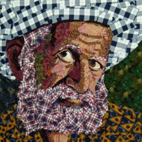 Old Man 48''x48'' Fabric collage on Canvas