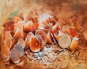 Life Style Water Color Painting  on Paper by Pravin Patel