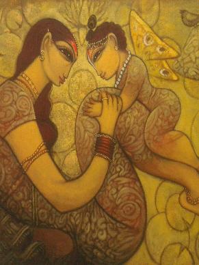 Mother Child -  Still Life Religious Acrylic on Canvas by Ramesh