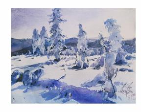 Snowfall - Landscape Painting Water Color on Paper 