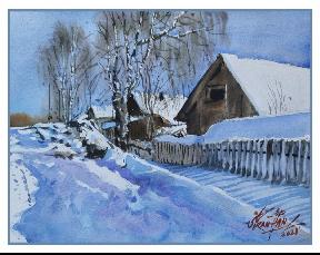 House on Snow -  Size 22x15 Horizontal Water Color On Paper