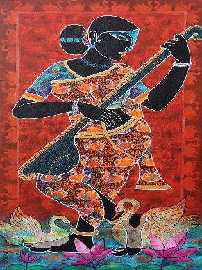 Saraswati - Figurative Acrylic Painting  by Pratiksha Somnath