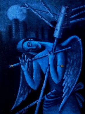 The Dream Seller 1  24”x36” Mixed media Charcoal Oil Acrylic Painting on Canvas