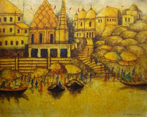 Varanasi Ghats 18''X24'' Acrylic on Canvas