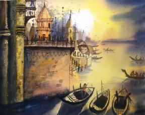 Varanasi Ghats 24''X18'' Acrylic on Canvas