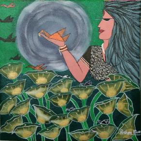 Womaniya sires 2 15×15 Woman Painting Acrylic on stretched canvas