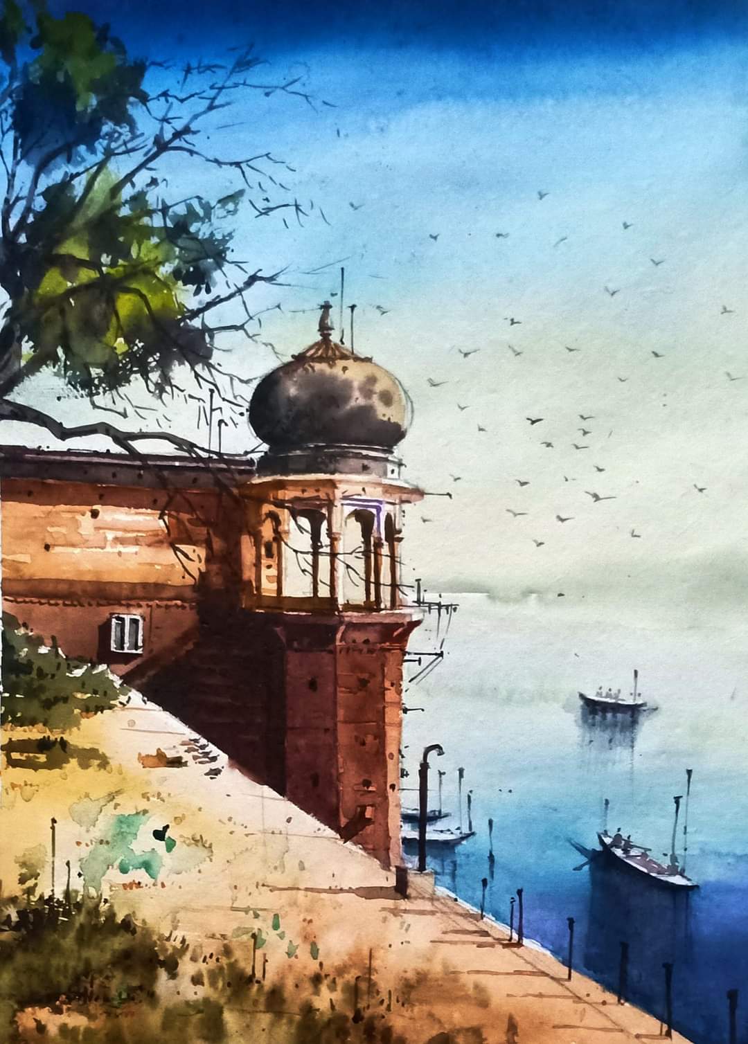 Varanasi Ghat5 11x15 Vertical Water Color on paper